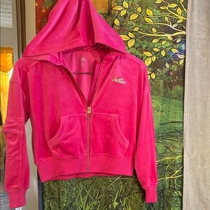 Justice Hot Pink Velour Zip Hoodie with Gold Ring Zipper
